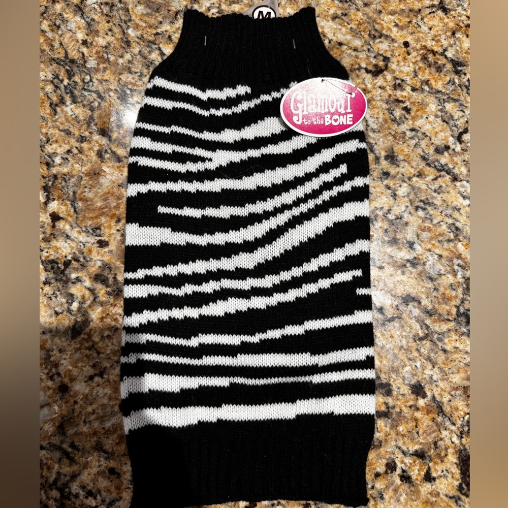 New boutique, zebra dog puppy sweater by glamour to the bone size medium